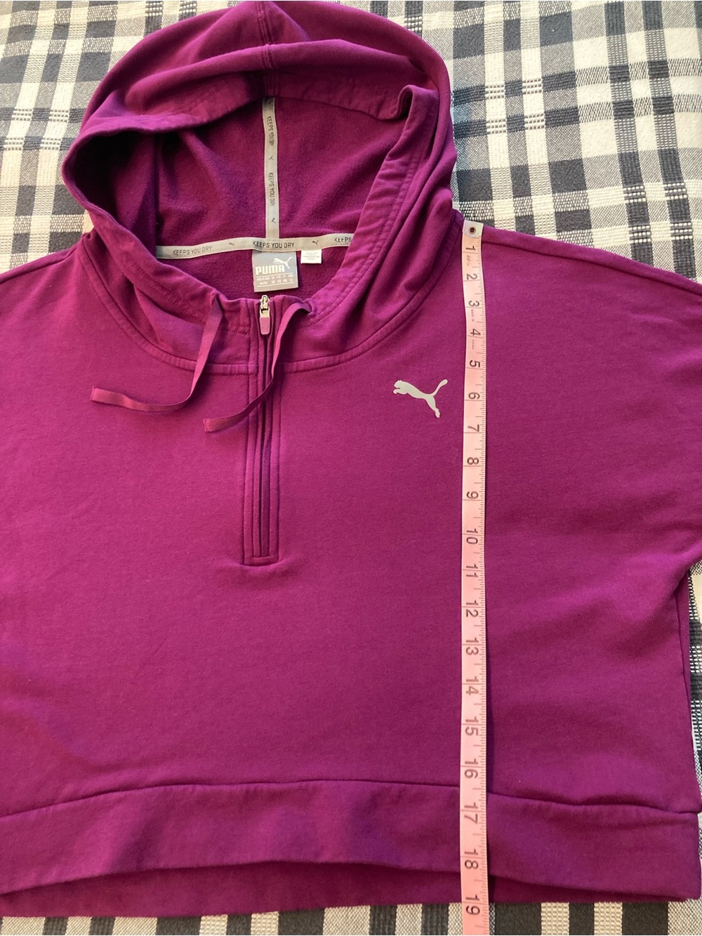 Puma Womens Transition Crop Hoodie Purple 1/4 Zip Pullover Sweatshirt Activewear - Picture 8 of 8